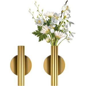 NEW 2 PCS Wall Vases for Flowers, Gold Flower Vase Metal Hanging Plant Holder